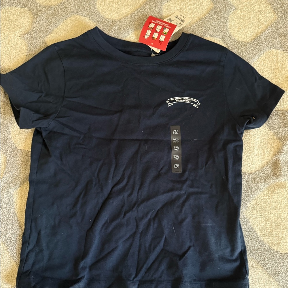 Navy Blue Sanrio Characters Supermarket  T Shirt with Hello Kitty